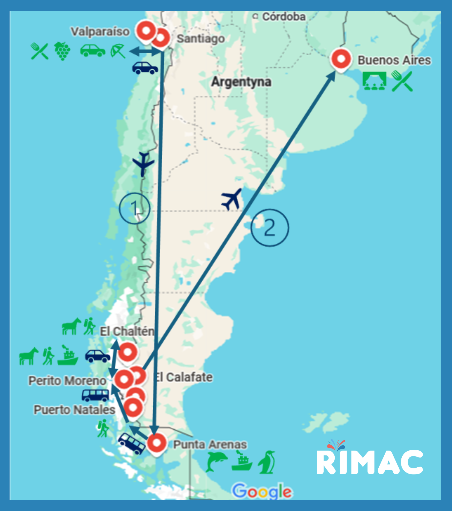Mapa Patagonia południowa najciekawsze miejsca